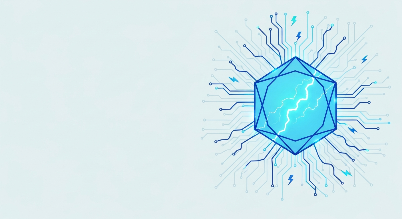 Illustration énergie — hexagone lumineux bleu électrique avec éclairs